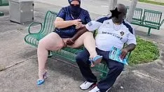 Play Hijab muslim milf let stranger at the bus stop cum twice on her big meaty pussy lips (public outdoor) bbw ssbbw